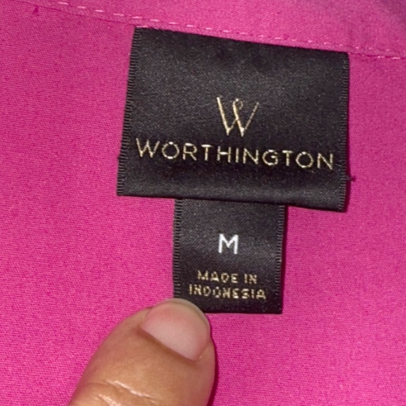 Worthington Fuchsia Button Front Shirt Cuffed Sleeves Women’s Medium - Picture 4 of 7